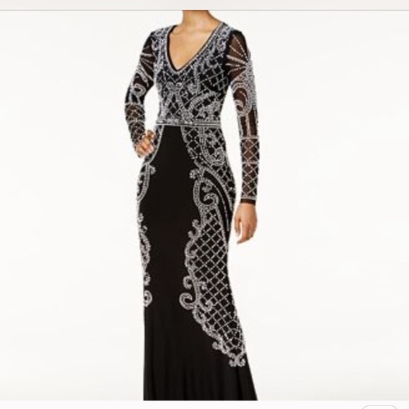 long sleeve embellished gown